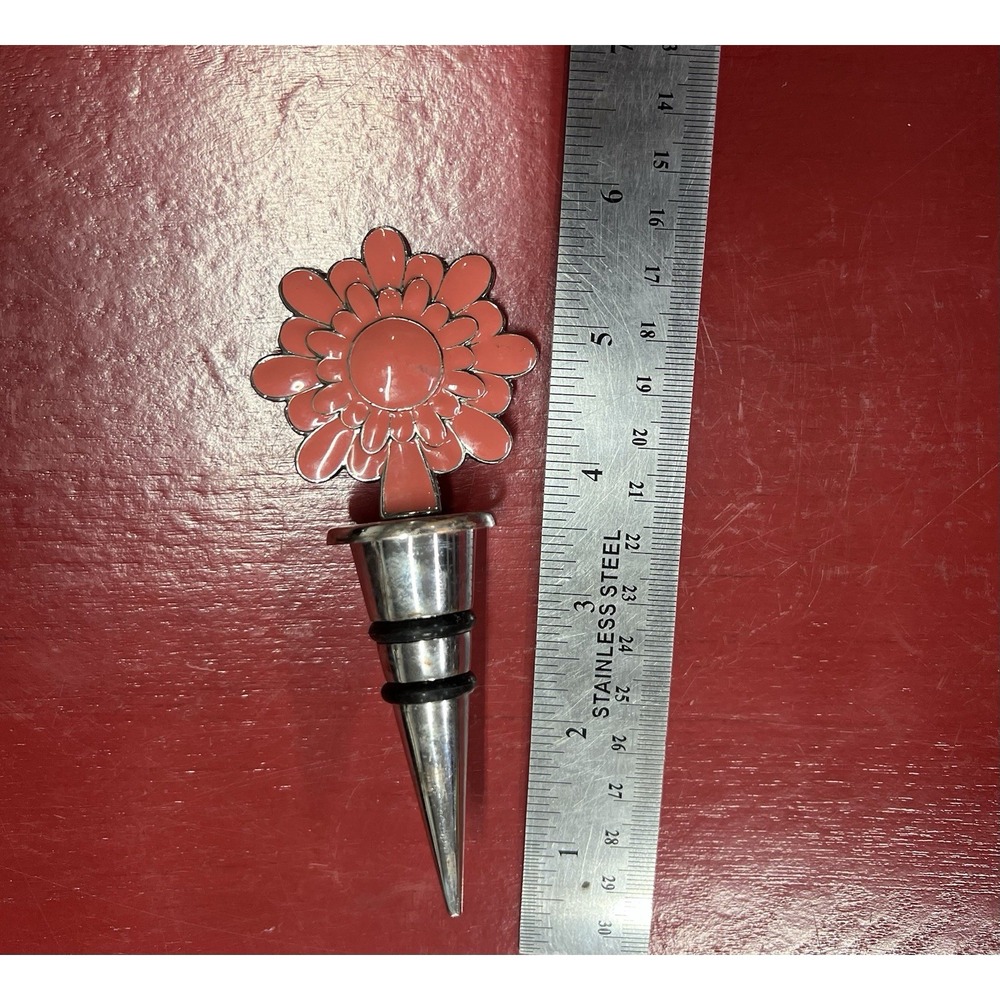 Circle Shape Wine Stopper Flower Poppy Pink Coral